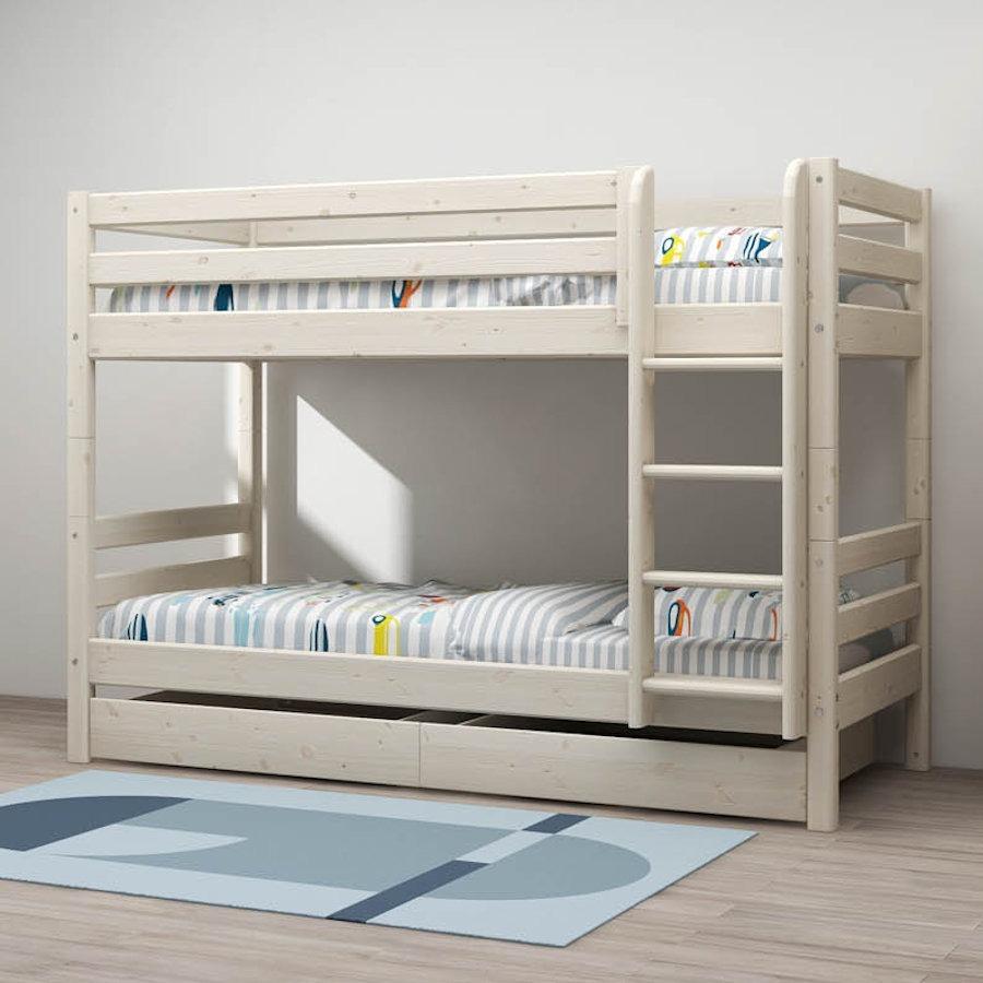 Hol Visa Dierbare Flexa Classic stapelbed met rechte trap + 2 lades – White Washed – Sterre +  Tijl