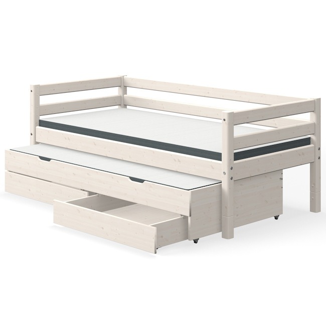 Flexa Classic bed x 200 met uitschuifbed en 2 lades – White Washed – Sterre + Tijl